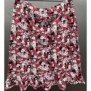 Anne Klein Skirt L Black Red Pink Floral Knee Flare Casual Work Spring Boho